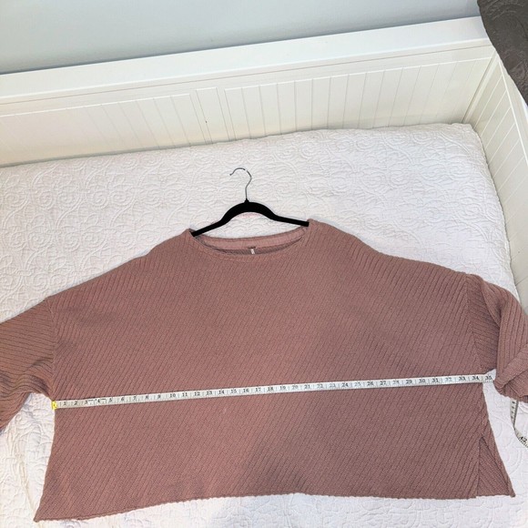 Free People Pink I Can’t Wait Cropped Cuff Oversized Sweater Rose Pink Women's L - Picture 13 of 15